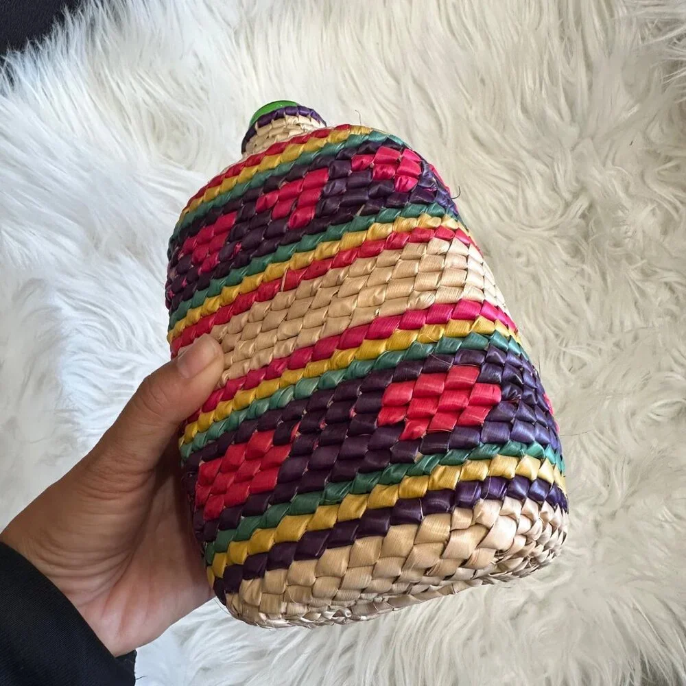 Artisan Crochet Pam Straw Wrapped Bottle Vase Home Decor Boho Southwestern